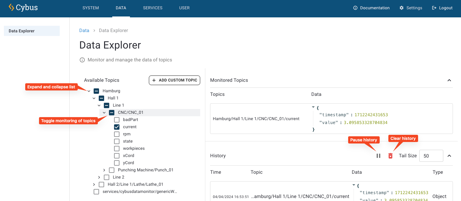 Screenshot of the Data Explorer main interface